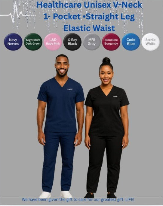 KIMHC Essential Unisex V-Neck 1 Pocket Straight Leg Set