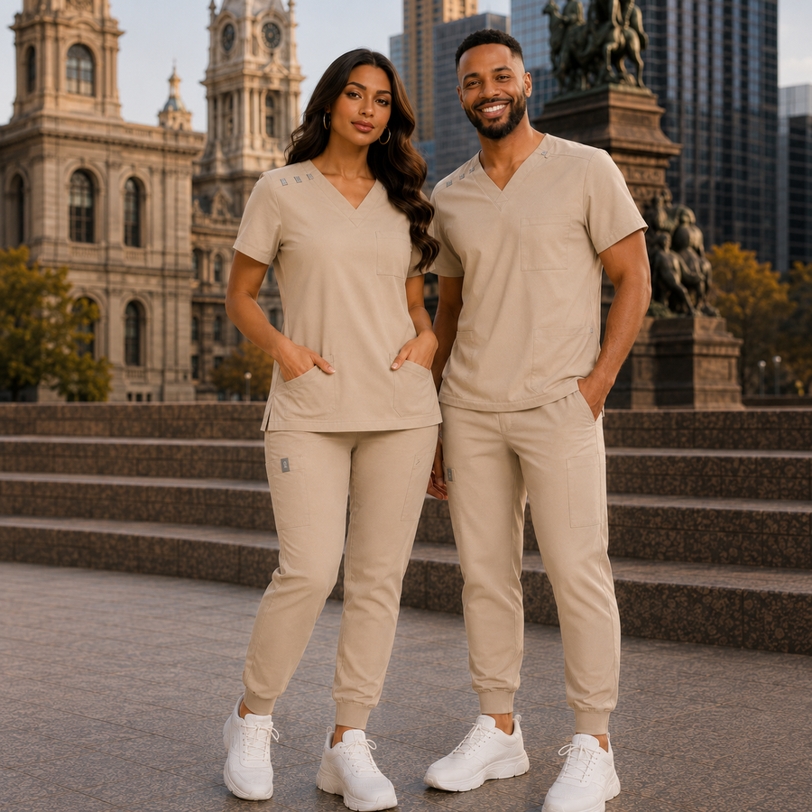 KIMHC Fashion Unisex Multi-Loop Jogger Set in Bone Beige
