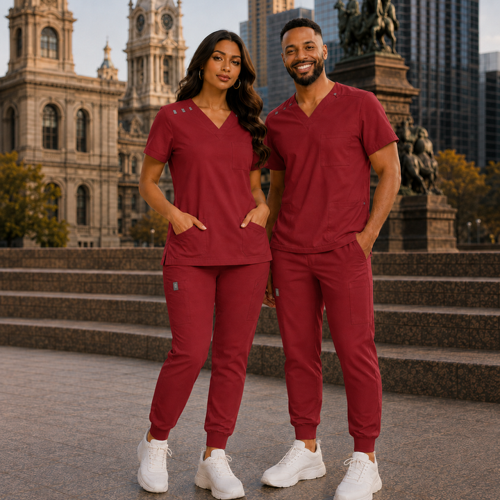 KIMHC Fashion Unisex Multi-Loop Jogger Set in Hemoglobin Red