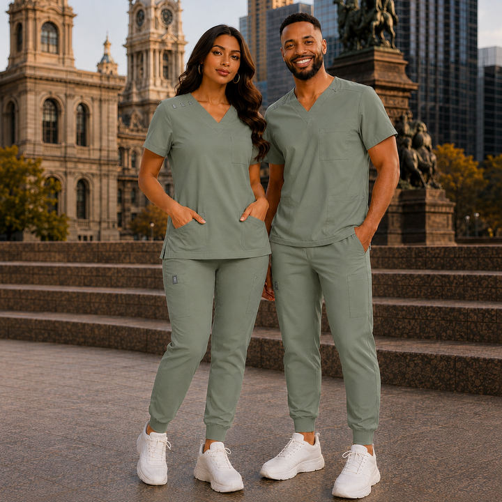 KIMHC Fashion Unisex Multi-Loop Jogger Set in Surgical Sage