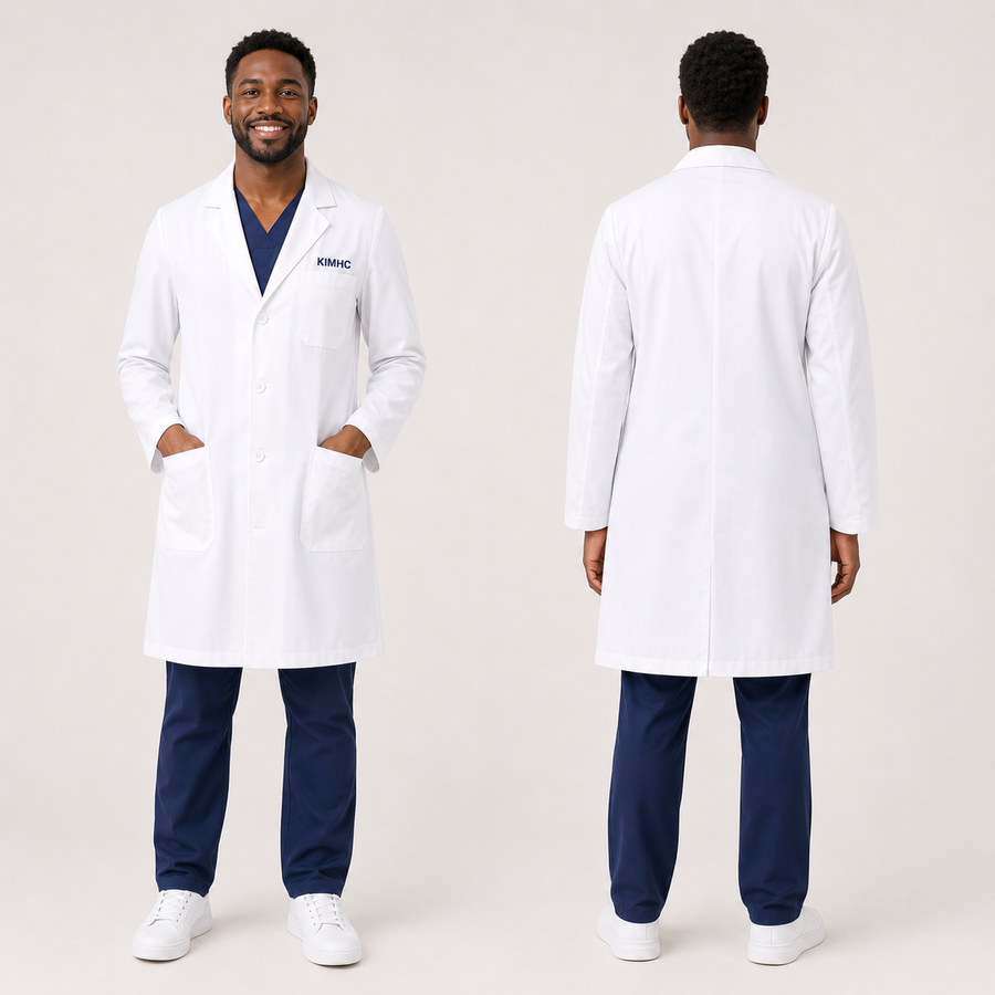 The Vital Coat for men in white, front and back views