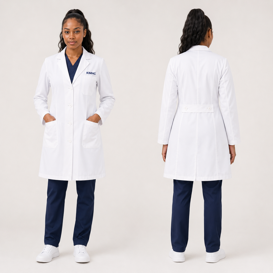 The Vital Coat for women in white, front and back views