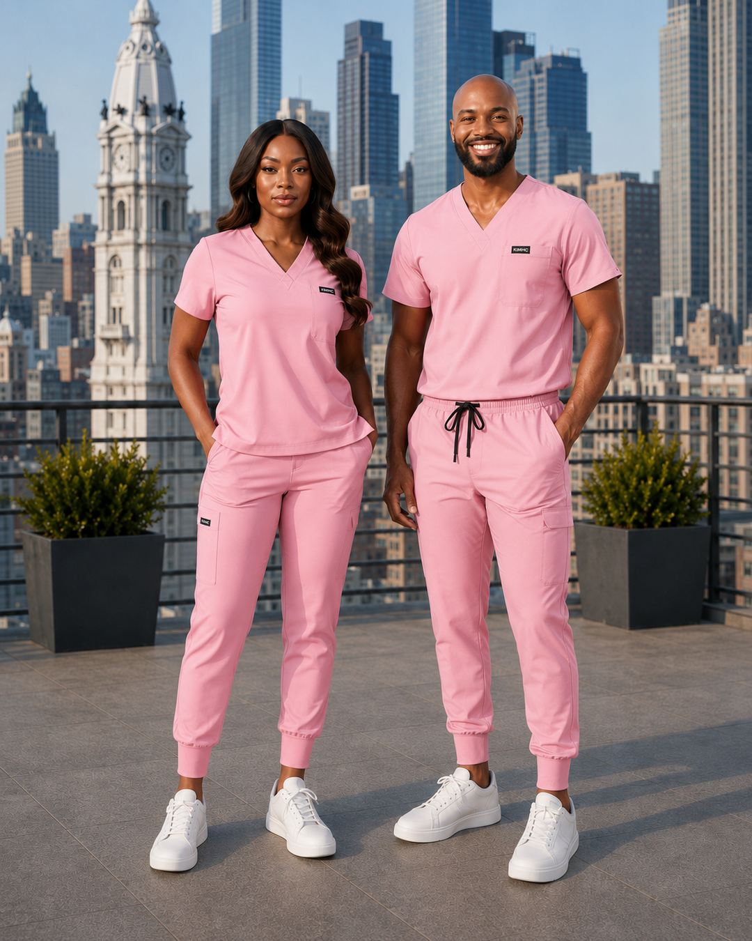 The Vital Split L&amp;D Baby Pink scrub set lifestyle image