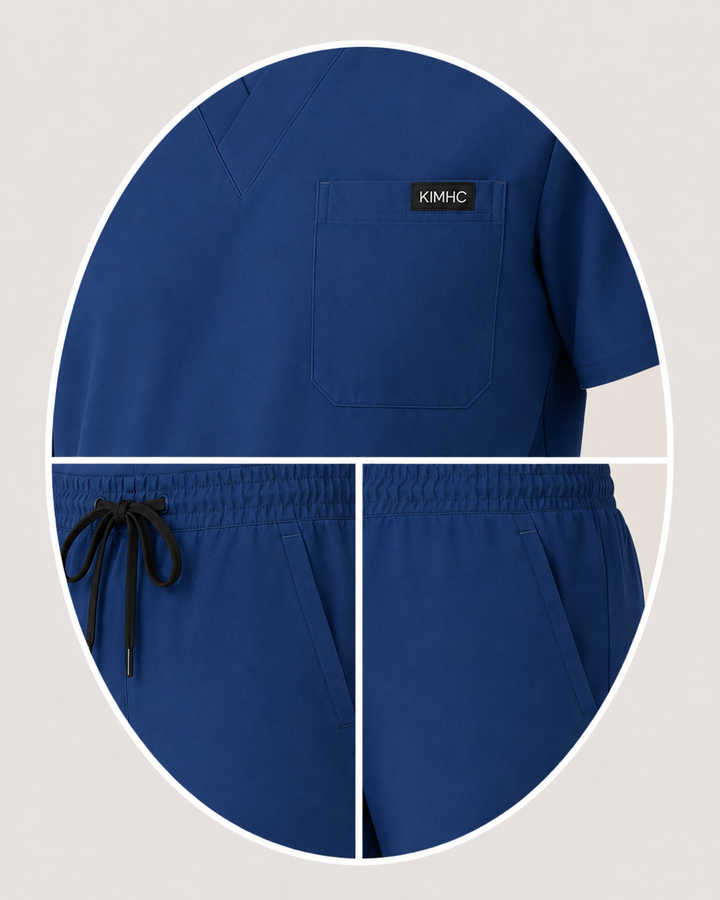 The Vital Split Scrubs Indigo pocket detail image