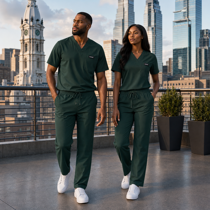 The Vital 3 Straight in Nightshift Dark Green — KIMHC branded unisex two-person view