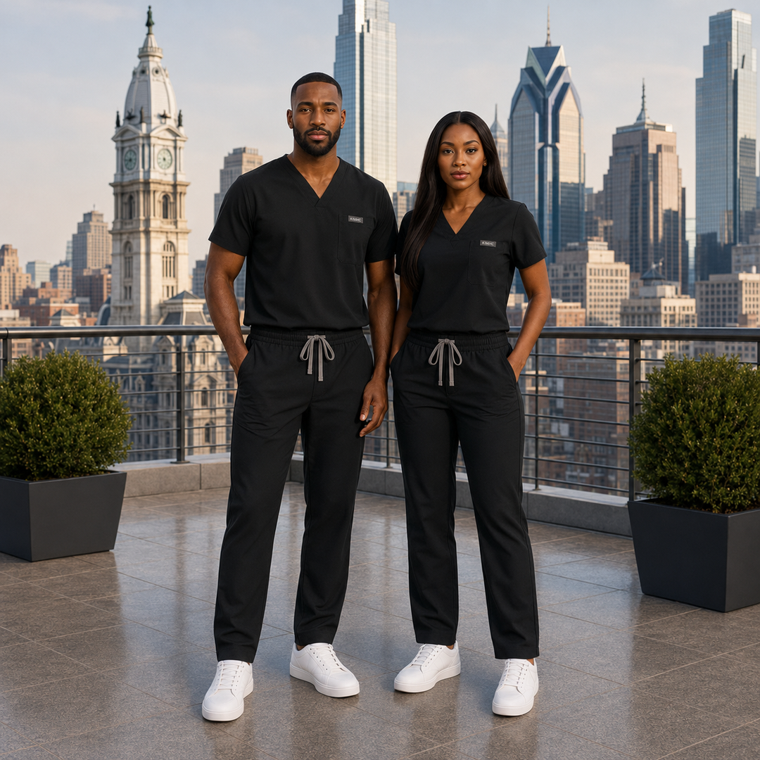 The Vital Jogger in X-Ray Black — KIMHC branded unisex two-person view