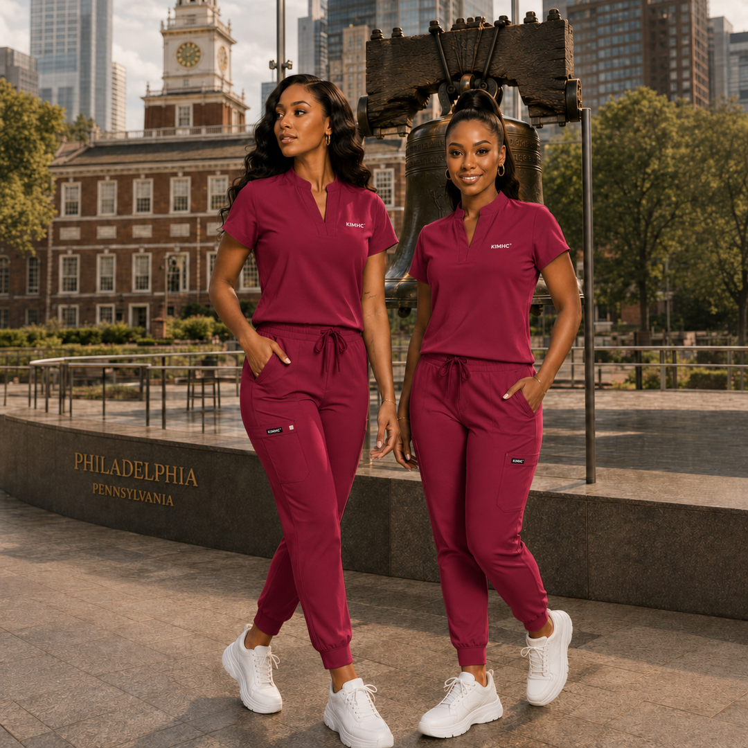 The Vital Mandarin women’s scrub set in Bloodline Burgundy