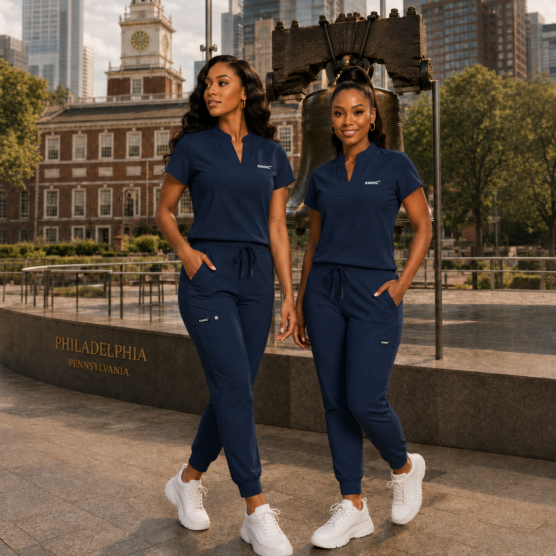 The Vital Mandarin women’s scrub set in Navy Nerves