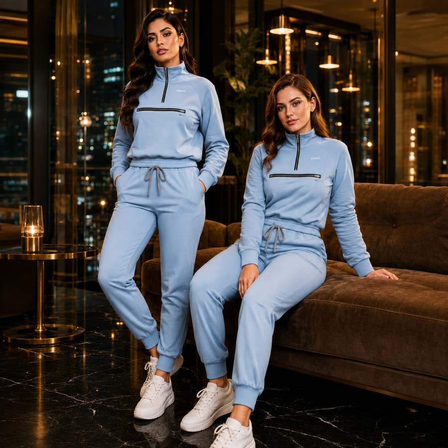 The Vital Sweat in Call Light Blue — two women