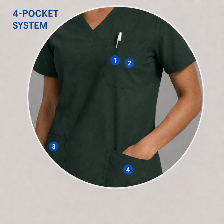 The Vital V-Neck in Nightshift Dark Green — numbered 4-pocket system